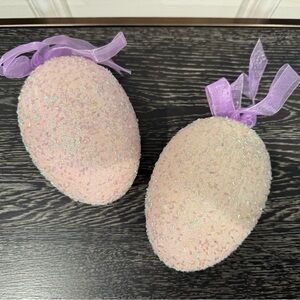 Set of 2 Large Pink Beaded Hanging Easter Eggs Ornaments